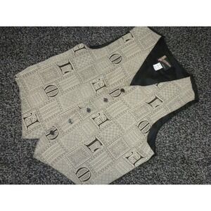 Vintage Attitudes Collezioni Suit Vest Mens XL‎ Beige Black Greek Waistcoat USA